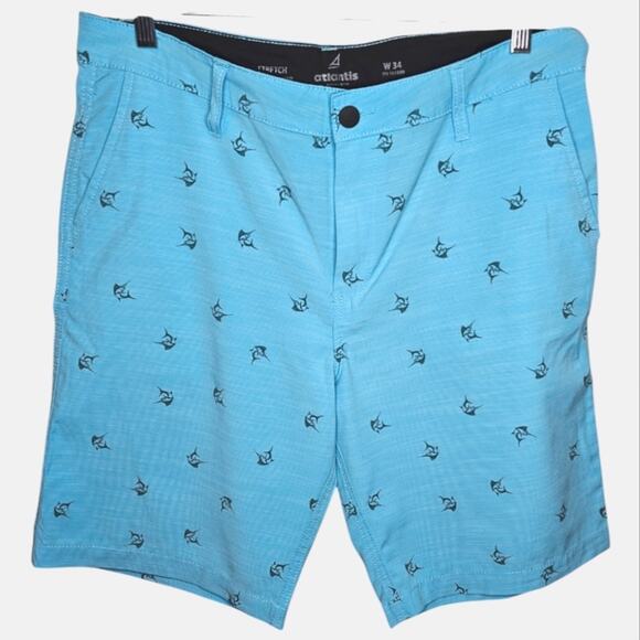 Atlantis Weathergear Stretch Marlin All Over Print Zip Up Pocketed Shorts W 34 - Picture 1 of 7
